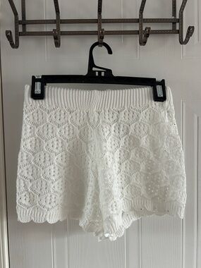 White Crochet Knit Women's Shorts
